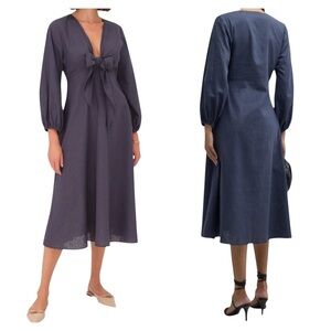 Harshman Novella Blue Tie Front Midi Dress 3X Linen Blend New